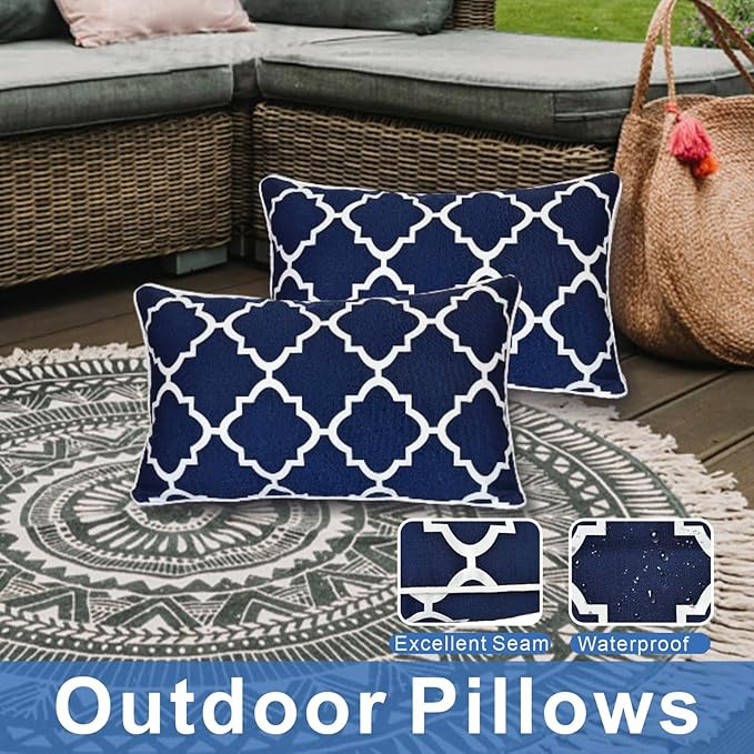 JMGBird Outdoor Waterproof Lumbar Pillows Set of 2 with Insert 12x20 Inch for Patio Furniture