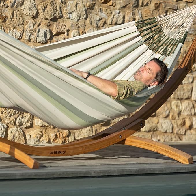 LA SIESTA® - XL King Brisa Classic Hammock & Elipso Stand - Larch Wood Hammock Stand - Weather & Tear Resistant - Backyard Outdoor Hammock with Stand - Family Hammock and Stand - Max 440 Lbs, Cedar