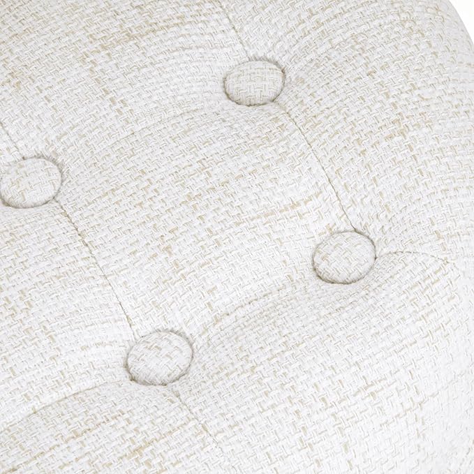HomePop Home Decor | Upholstered Round Tufted Foot Rest Ottoman | Ottoman with Storage for Living Room & Bedroom | Decorative Home Furniture, Cream Textured Solid