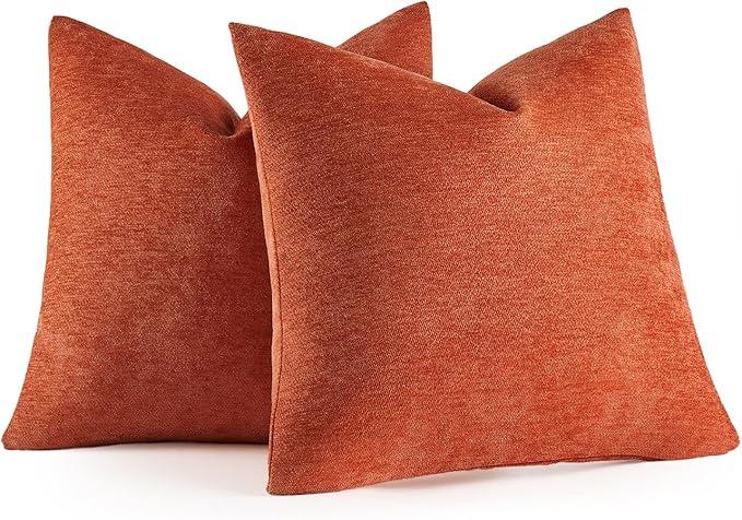 MIULEE Pack of 2 Fall Burnt Orange Decorative Pillow Covers 20X20 Inch Soft Chenille Couch Autumn Throw Pillows Farmhouse Cushion Covers for Home Decor Sofa Bedroom Living Room