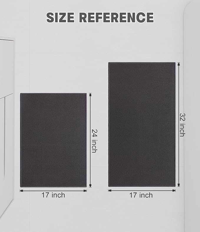 YIHOUSE Bathroom Rug Sets 2 Piece, Ultra Thin Bath Mat Fit Under Door, Quick Dry Absorbent Bath Mat for Bathroom Non Slip Machine Washable Floor Mat (Dark Grey, 2 Piece)