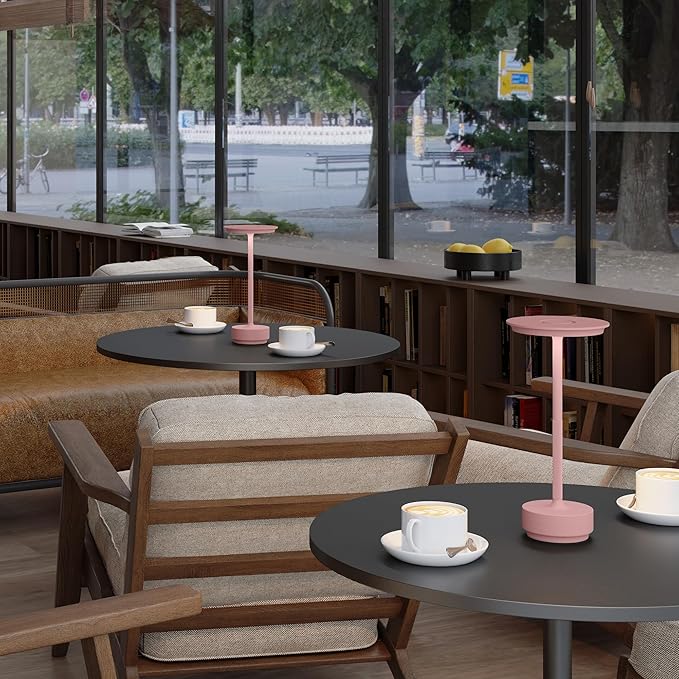 2 Pack Rechargeable Cordless Table Lamps, Portable 5000mAh Outdoor Table Light, 3 Color Stepless Dimming LED Table Lamp with Memory Function, for Home/Dinner/Patio/Restaurant.(Pink)