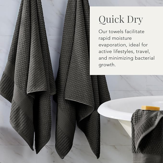 NY Loft 100% Cotton 4 Pack Bath Towels, 30" x 52", Dark Grey, Quick-Dry, Absorbent, OEKO-TEX Certified, Machine Washable