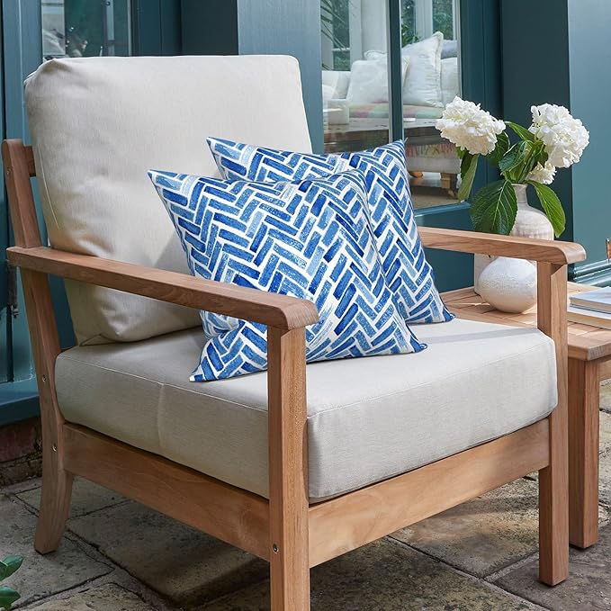 Patio Throw Pillows with Inners, Fade Resistant Square Pillow Pack of 2, Decorative Garden Cushions for Home, 18x18 Inch,Blue Bricks