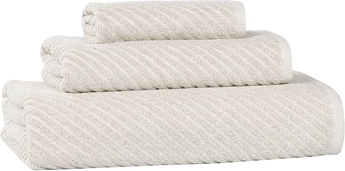 Superior Amelia Viscose Cotton Blend Medium Weight Towels, for Bathroom, Shower, Spa, Plush, Quick Dry, Ultra-Soft Towels, Bath Essentials, Ribbed Design, 3 Piece Assorted Towel Set, Beige