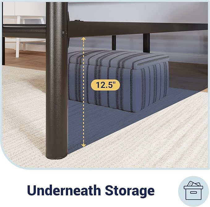 Allewie 14 Inch Queen Size Metal Platform Bed Frame with Headboard and Footboard, Underbed Storage, Strong Metal Slats Support, Mattress Foundation, No Box Spring Needed, Easy Assembly, Black
