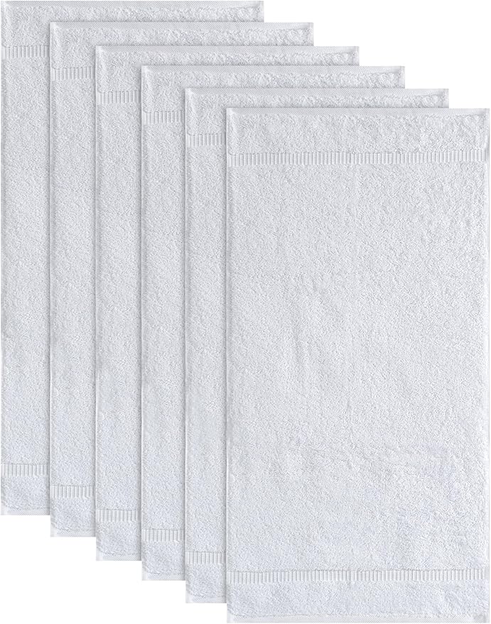 SALBAKOS 100% Turkish Cotton Hand Towel Set of 6 16x30 inch | Heirloom Quality | Hotel & Spa Collection | Ultra Soft, Super Absorbent, Long Lasting Hand Towels | Made in Turkey (White, 6 Hand Towels)