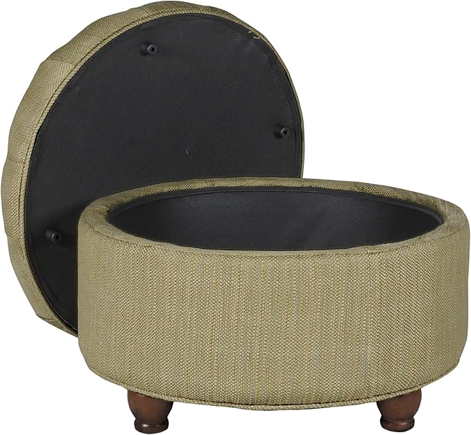 HomePop Home Decor |N8264-F1077 | Button Tufted Woven Round Storage Ottoman | Ottoman with Storage for Living Room & Bedroom, Tan & Cream Tweed