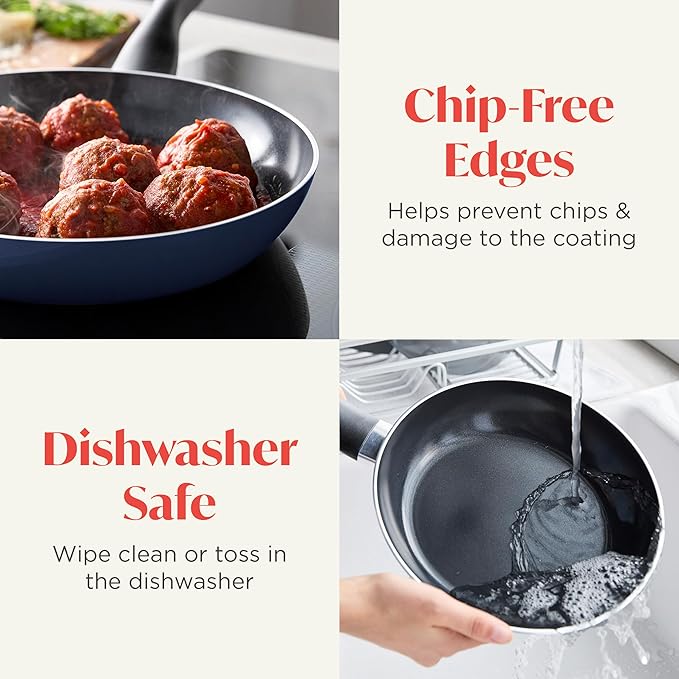 Deco 11” Nonstick Frying Pan Skillet, Made in Italy, Diamond Ceramic PFAS-Free, Dishwasher & Metal Utensil Safe, Durable Gloss Enamel Finish, Stay-Cool Handle, High Walls-Extra Room, Blue