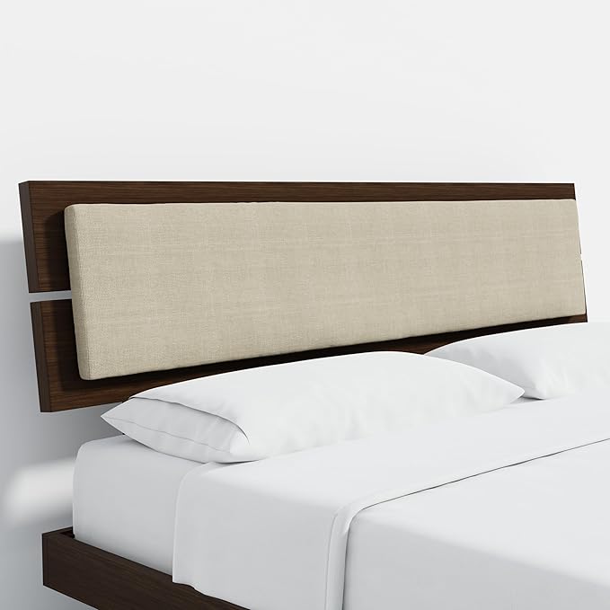 Modern Solid Wood Platform Bed with Adjustable Headboard with Cushion – No Box Spring Needed,Fast Assembly – King Size in Walnut