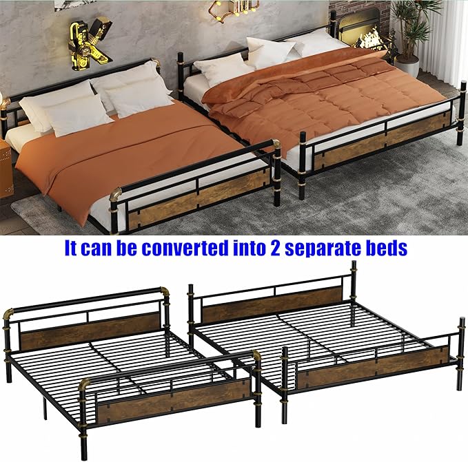 ULUCAN Reinforced Version & Stronger Convertible Steel Full XL Over Queen Size Bunk Bed Frame, Heavy Duty Thickened Safer More Stable Metal Bunkbeds (Full XL Over Queen)