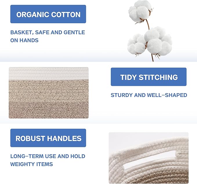 4 Pack Woven Storage Baskets for Organizing - Cotton Rope Baskets for Closet, Toys, Books, Towels, Durable Storage Bins for Shelves, Living Room, Bedroom, 14.76''Lx9.84''Wx8.86''H (khaki, 13")