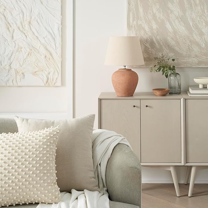 Nourison Home 20" Rustic Terracotta Ceramic Pot Table Lamp for Bedroom, Living Room, Console, Entryway