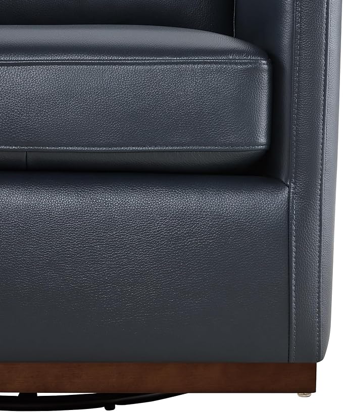 CHITA Genuine Leather Swivel Accent Chair, FSC Certified Mid Century Modern Arm Chair for Living Room and Bedroom, Fully Assembled, Navy