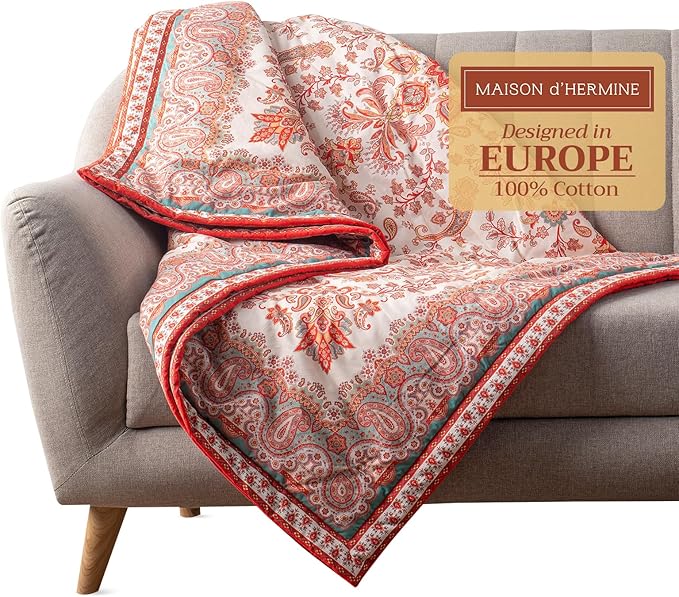Maison d' Hermine Throw Blanket for Couch Lightweight Soft Warm Breathable Cotton Throw Blankets for Bed Girls Boys Women Men Gifts Sofa Travel Living Room Chair Bedding (60"x80", Cachemire)