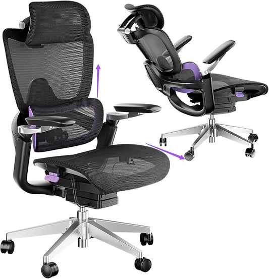 Ergonomic Office Chair, Mesh Home Office Desk Chair with Adjustable Lumbar Support, Big and Tall Gaming Chair with 4D Headrest, 5D Armrest,90-130°Tilt, BIFMA Certified, Model Zen (Purple)