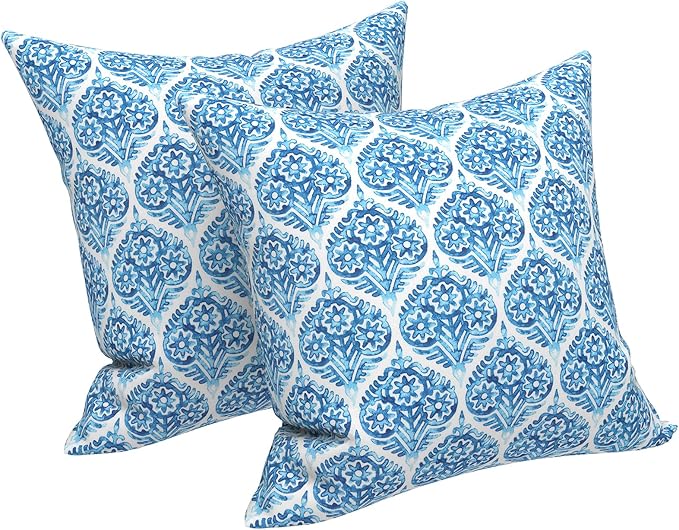 LVTXIII Outdoor Throw Pillows, Decorative Throw Pillows with Inserts, 16"x16" Square Pillows for Bed, Couch, Sofa and Patio Furniture, Set of 2, Celadon Geometric