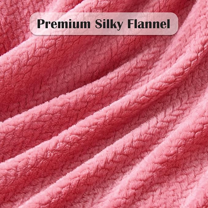 NEWCOSPLAY Super Soft Throw Blanket Coral Pink Premium Silky Flannel Fleece Leaves Pattern Lightweight Bed Blanket All Season Use (Coral Pink, Throw(50"x60"))