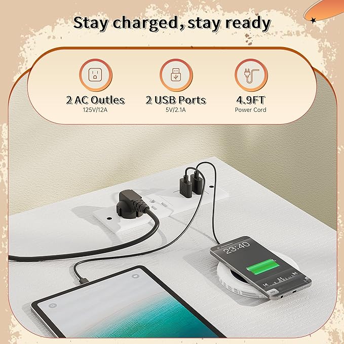 55" W TV Stand for Bedroom with LED Lights & Power Outlets Dresser TV Stand with 2 Drawers for 65" TV with Open Storage Shelves