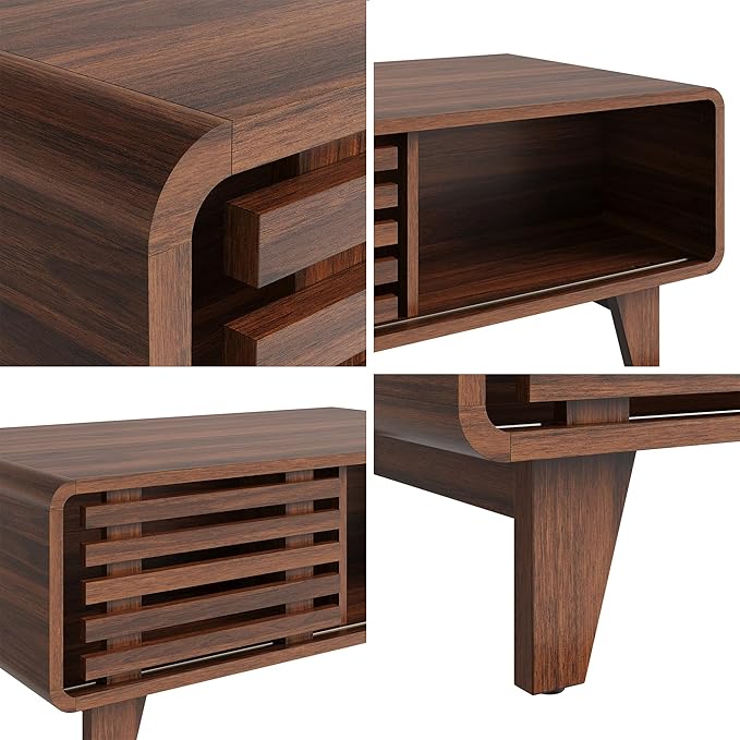 Luoxiao TV Stand for 60 Inch TV, Mid Century Modern Entertainment Center with Storage Boho Television Stand with Shelves and Grille Sliding Doors Wood Media Console for Living Room, Walnut