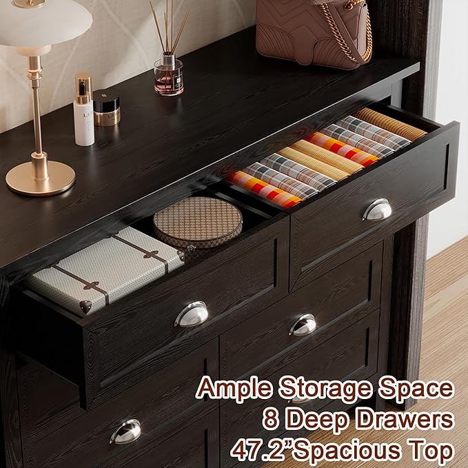 Wananlanen® Farmhouse Dresser for Bedroom, Antique Double Dresser & Chest of Drawer with Vintage Handle and Storage, Wooden Tall Rustic Organizer for Bedroom