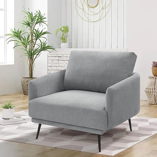 Oversized Accent Chair for Living Room Chairs Reading Arm Chair Comfy Modern Single Sofa Side Chairs with Metal Legs & Soft Cushion for Bedroom, Balcony,Waiting Room (Polyester, Grey)