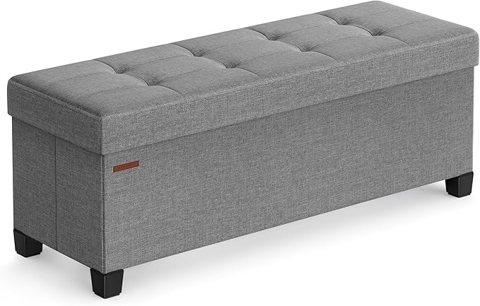 SONGMICS Storage Ottoman Bench, Foldable Foot Rest with Legs, 15 x 43 x 15.7 Inches, End of Bed Bench, Storage Chest, Load up to 660 lb, for Living Room, Bedroom, Entryway, Dove Gray ULSF018G02
