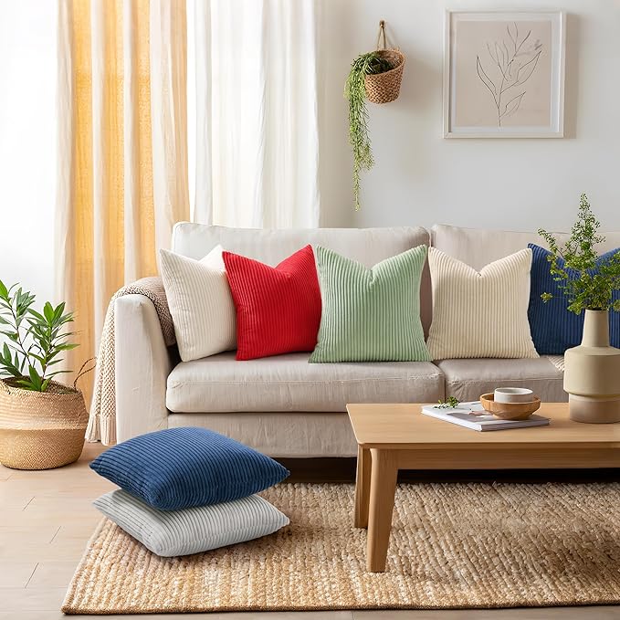 Mecatny Corduroy Decorative Throw Pillow Covers 20x20 Set of 2 for Sofa Living Room, Soft Neutral Boho Couch Pillow Covers for Home Decor, Red