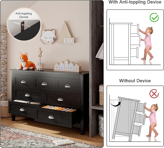 Wananlanen® Farmhouse Dresser for Bedroom, Antique Double Dresser & Chest of Drawer with Vintage Handle and Storage, Wooden Tall Rustic Organizer for Bedroom