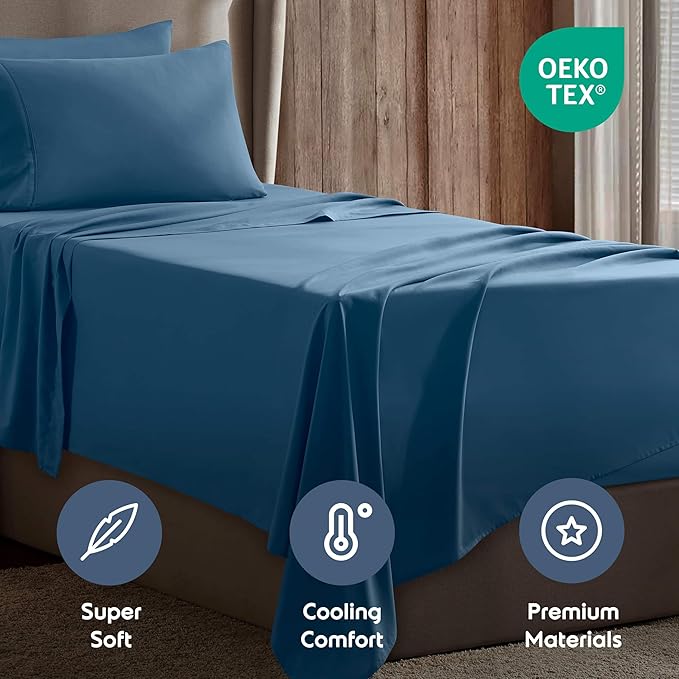 Nestl Twin Sheet Set - 1800 Ultra-Soft Microfiber Twin Bed Sheets - Double Brushed - Deep Pockets - Easy Fit - Extra Soft - 3 Piece Set - Bedding Sheets & Pillowcases (Twin, Blue Heaven)