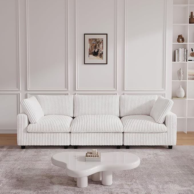 JACH 118" Sectional Couches, Convertable Modular Sofa for Living Room, Modern Deep Seat Couch, Sofa Covers Washable, Minimalist Plush Sofas for Living Room, Apartment, Beige