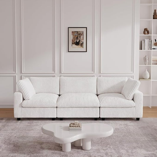 JACH 118" Sectional Couches, Convertable Modular Sofa for Living Room, Modern Deep Seat Couch, Sofa Covers Washable, Minimalist Plush Sofas for Living Room, Apartment, Beige