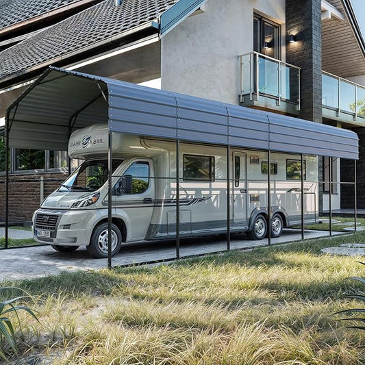 YOLENY 14x30 FT RV Carport, Heavy Duty Metal Carport with Reinforced Metal Frame & Galvanized Roof, Weather-Resistant Car Shelter for RV, Cars, Trucks, Boats, SUVs, and Tractors, Gray