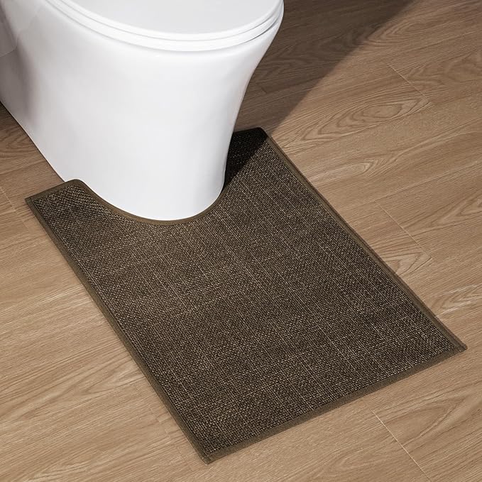 chakme Bathroom Rugs Mat U-Shaped 24x17, Ultra ThinNon Slip Bath Mat Small Quick Dry Absorbent Bath Matfor Bathroom Floor, (Brown, U-24"x17")