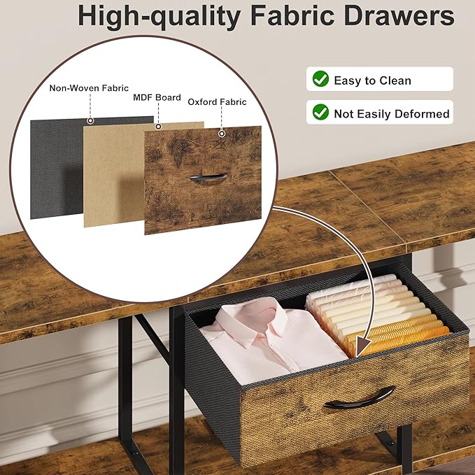 LED TV Stand with Power Outlet and Fabric Drawer for 55 50 45 Inches TV - Entertainment Center and Industrial TV Console Table for Living Room, Bedroom- 47" Rustic Brown