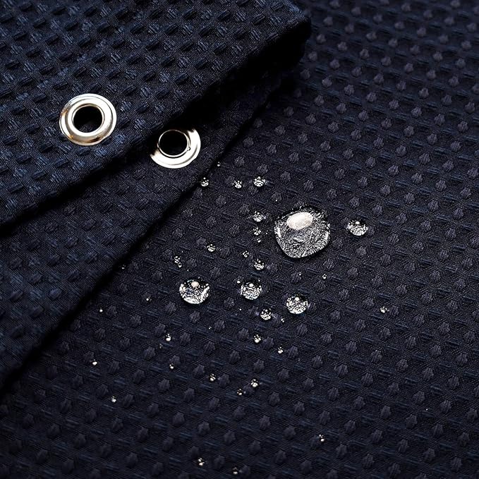 Barossa Design Long Waffle Weave Shower Curtain 71" W x 78" H - Hotel Luxury Spa, 230 GSM Heavy Weighted Fabric, Water Repellent, Navy Blue, 71x78