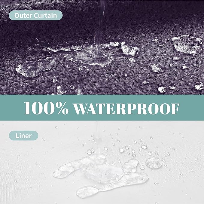 Purple No Hook Waffle Weave Shower Curtain with snap-in Liner Replacement, 230GSM Waterproof Fabric Hotel Shower Curtain Set for Bathroom, Through Mesh Top Window,71Wx77H