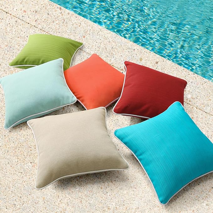 Decorative Outdoor Water Repellent Throw Pillows with Inserts, Set of 4, 16" x16" Pillows for Patio, Backyard, Bed, Couch, and Patio Furniture, Coral Orange