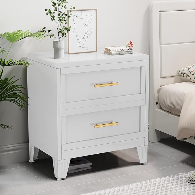 Metal Dresser Narrow Dresser for Bedroom Chest, 26.42" H Drawer Chest, Closet Dressers & Chests of Drawers for Living Room, Hallway (2 Drawers White 24inch Wide)