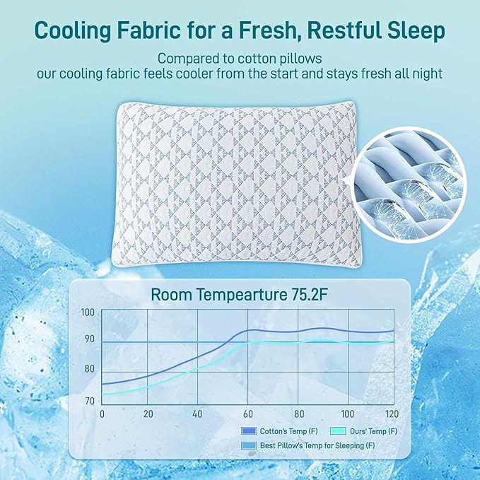 Shredded Memory Foam Cooling Soft Bamboo Viscose Pillow King Size, Adjustable Hypoallergenic Hotel Quality Bed Pillow for Side, Stomach and Back Sleeper, Oeko-TEX Certified