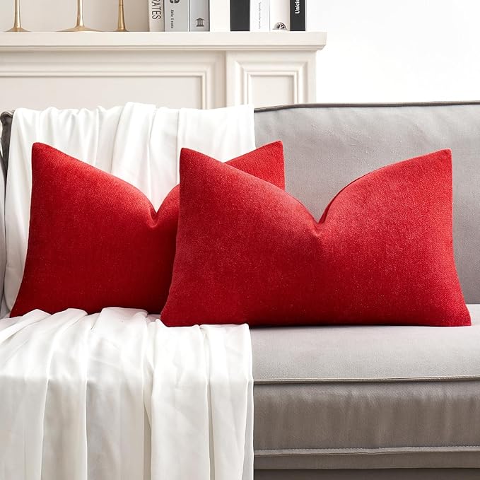 MIULEE Pack of 2 Red Decorative Pillow Covers 12x20 Inch Soft Chenille Couch Throw Pillows Farmhouse Cushion Covers for Home Decor Sofa Bedroom Living Room