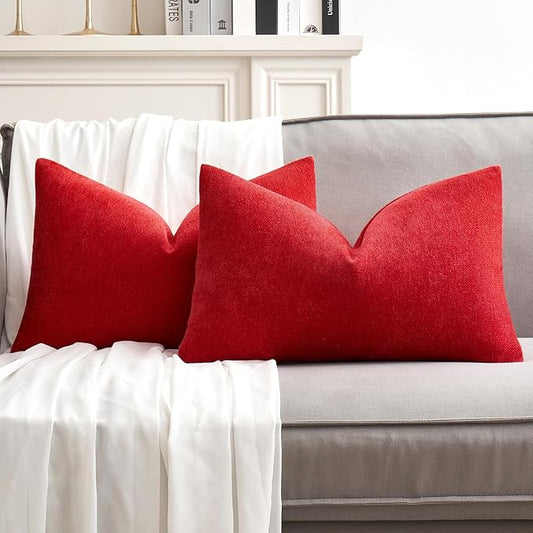 MIULEE Pack of 2 Red Decorative Pillow Covers 12x20 Inch Soft Chenille Couch Throw Pillows Farmhouse Cushion Covers for Home Decor Sofa Bedroom Living Room