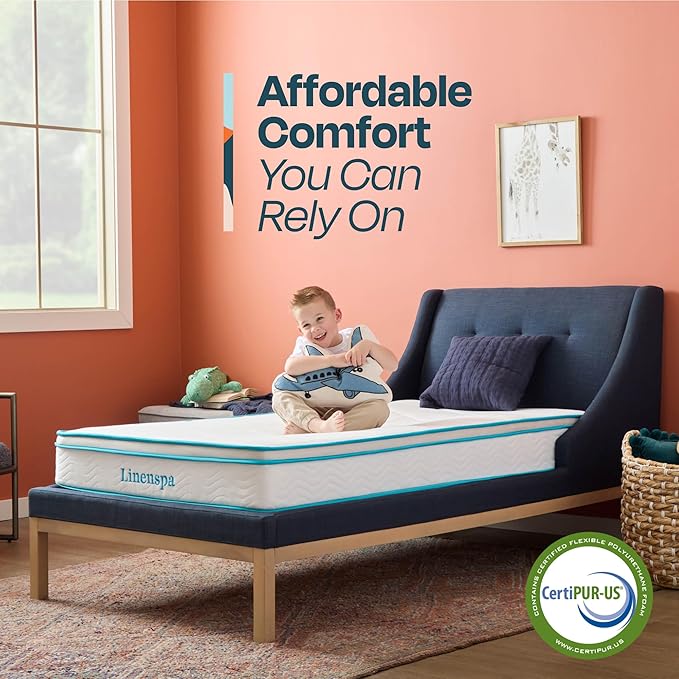 Linenspa 8 Inch Memory Foam and Spring Hybrid Mattress - Medium Firm Feel - Bed in a Box - Quality Comfort and Adaptive Support - Breathable - Cooling - Guest and Kids Bedroom - Twin XL Size