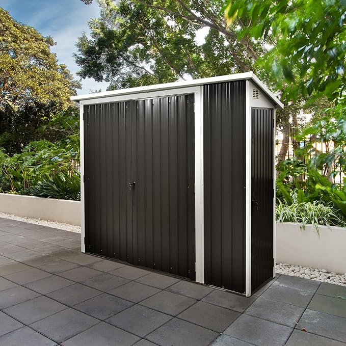 Hanover 2-in-1 Multi-Use Outdoor Storage Shed, Separated Storage Compartments, 2-Point Locking System, Galvanized Steel, 156-Cu. Ft. Capacity, 3.6 x 8 x 5.75-Ft., Dark Gray