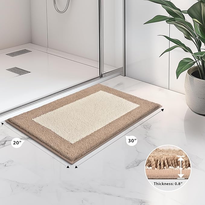 Bathroom Rugs 30" x 46", Non-Slip Extra Soft Absorbent Bath Rugs, Machine Washable Quick Dry Bath Mats for Bathroom Floor, Shower, Bathtub and Sink, Beige & Grayish Brown