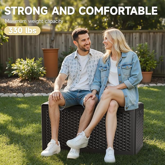 80 Gallon Resin Deck Box, Waterproof & Outdoor Indoor Lockable Storage Box for Patio Furniture Cushions Garden Tools (Brown)