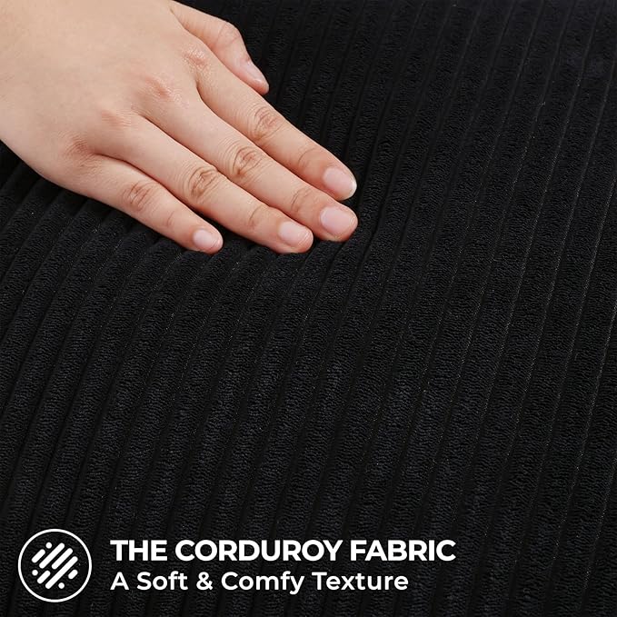 Mecatny Corduroy Decorative Throw Pillow Covers 22x22 Set of 2 for Sofa Living Room, Soft Neutral Boho Couch Pillow Covers for Home Decor, Black