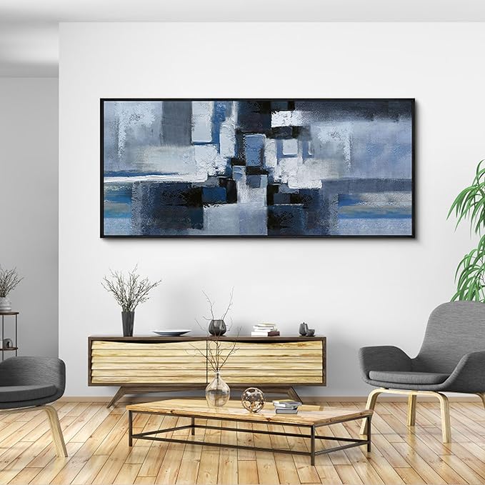 KLAKLA Large Abstracr Wall Art - Blue and Black Canvas Picture for Living Room Office Wall Decor Bedroom Art Framed Artwork Modern Wall Decoration 70x31 Inches