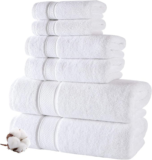 NOVA Luxury Linen - Hotel Quality Turkish Towel Set for Bathroom (6 Pcs Towel Set, Pure White)