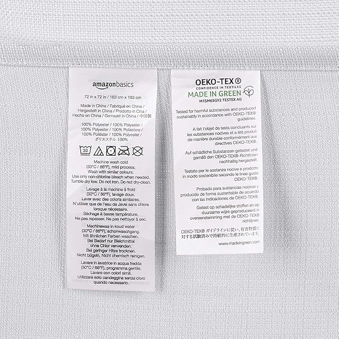 Amazon Basics Linen Style Bathroom Shower Curtain, 72" x 72", Bright White, 11.42" L x 9.45" W